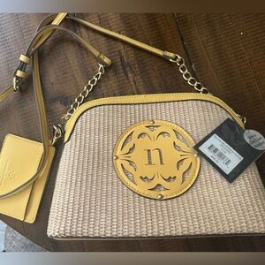 Nanette Lepore straw crossbody purse and card case NWT